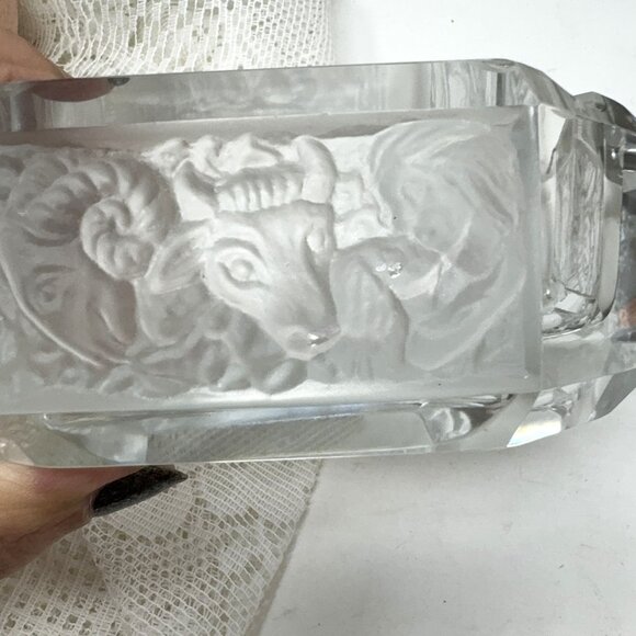 Vintage Bohemian Crystal Ashtray With Frosted Zodiac Design Elegant  & Heavy - Picture 7 of 16